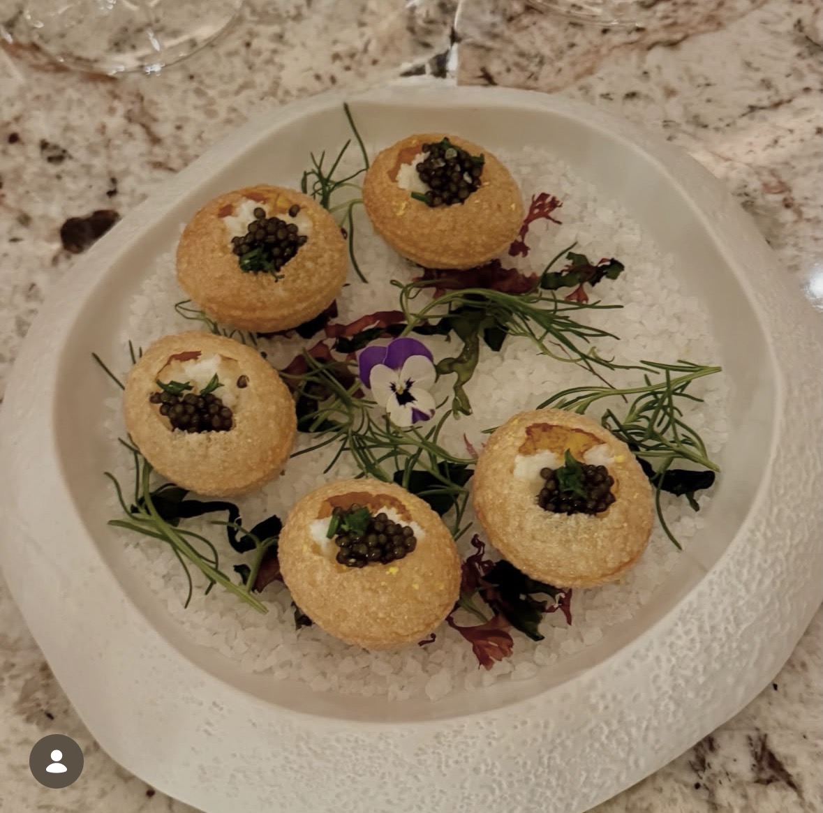 Caviar and crème pani puri amuse-bouche